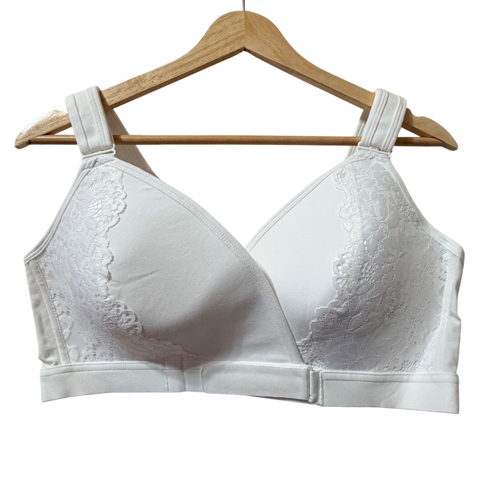 Veracomfort White Lace Front Closure Wireless Bra Plus Size 2XL NWT